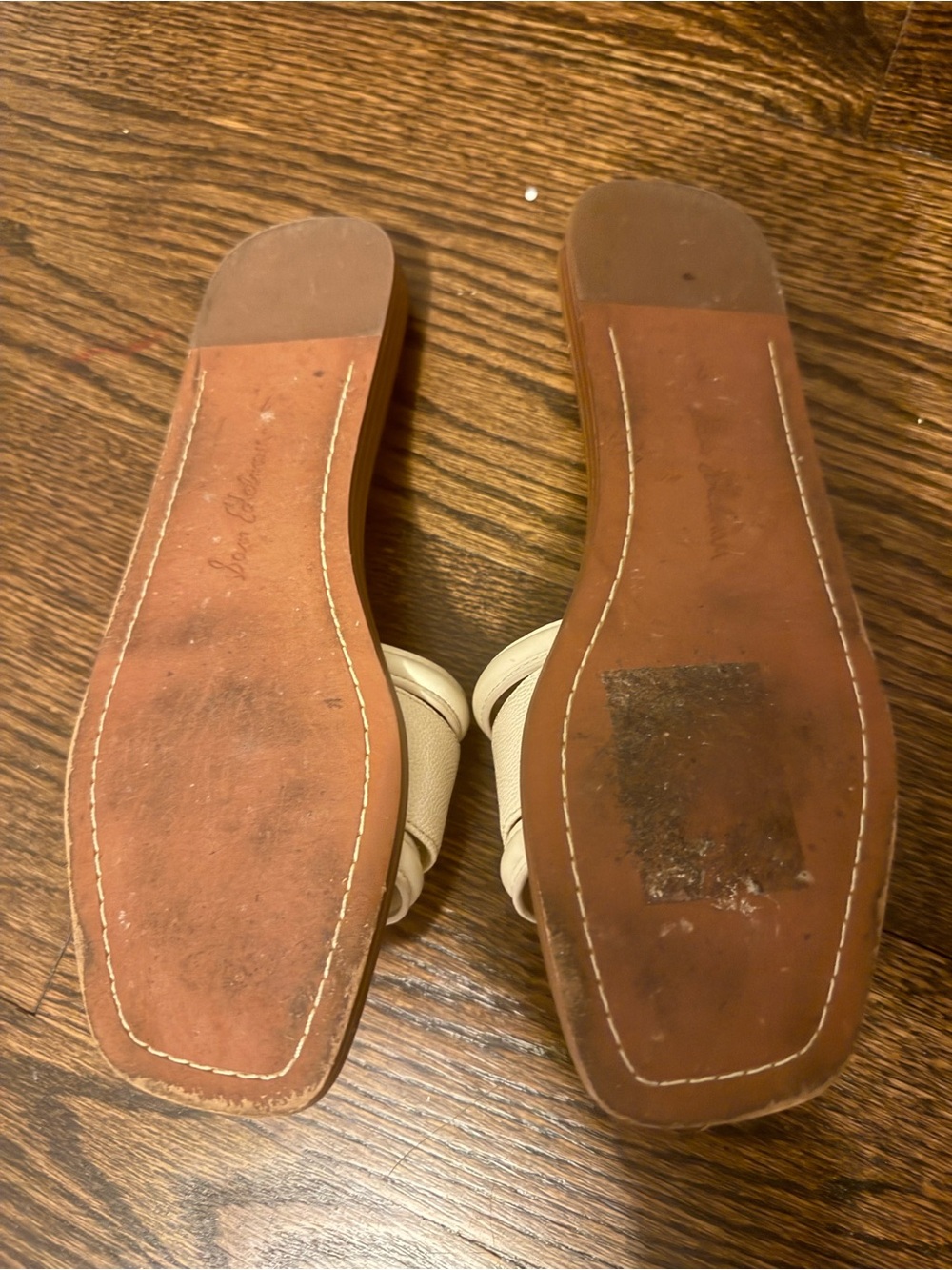 Sam Edelman Irina Double E Raffia Leather Slide Sandals Ivory - Picture 3 of 4